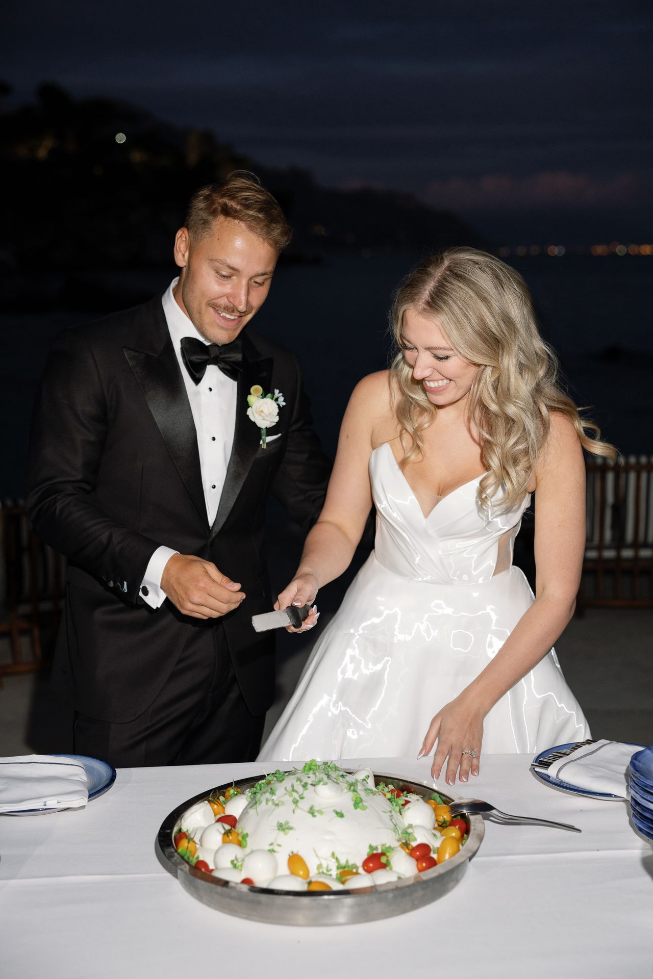 Authentic Italian mozzarella service at a beach club wedding in Amalfi